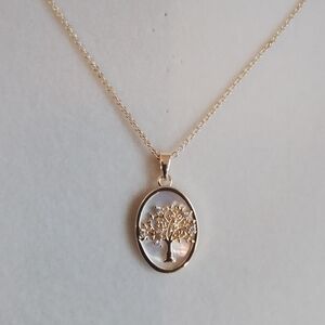 Mother of Pearl Gold Tree Pendant Necklace